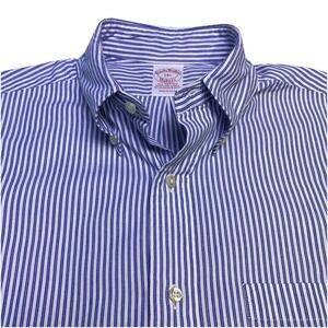 90s Brooks Brothers Makers Shirt 14.5 Mens S/S Button Down Blue White Stripe USA